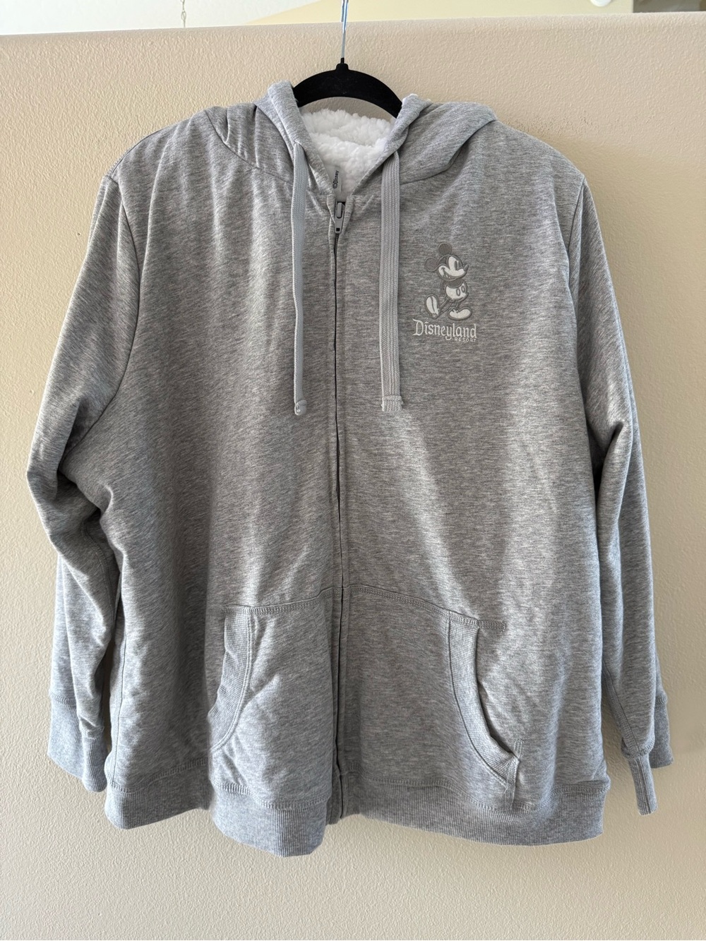 Disney Gray Disneyland Mickey Mouse Sherpa-Lined Zip Hoodie NWOT